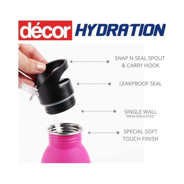 Awesome features of the Décor Snap n Seal Soft Touch Pink Stainless Steel Bottle 500ml